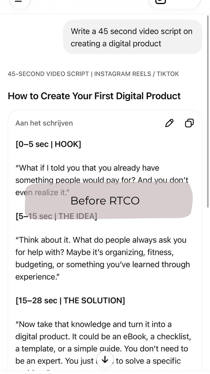 Before: a short, vague AI prompt that gives generic, textbook-style content